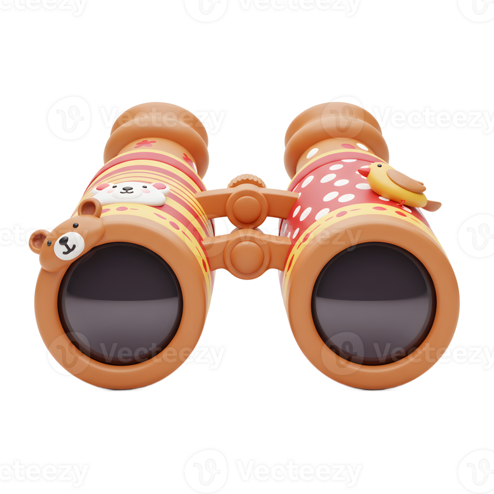 This is a pair of cartoon style binoculars with a bear, bird, and other decorative elements, ideal for children's playtime and imaginative exploration. png