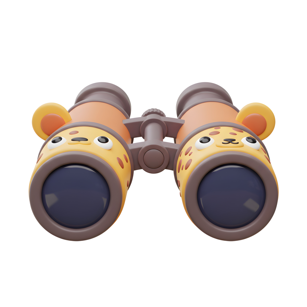 A cartoon styled binoculars featuring an animal face and playful design is shown, making it ideal for children's exploration activities. png