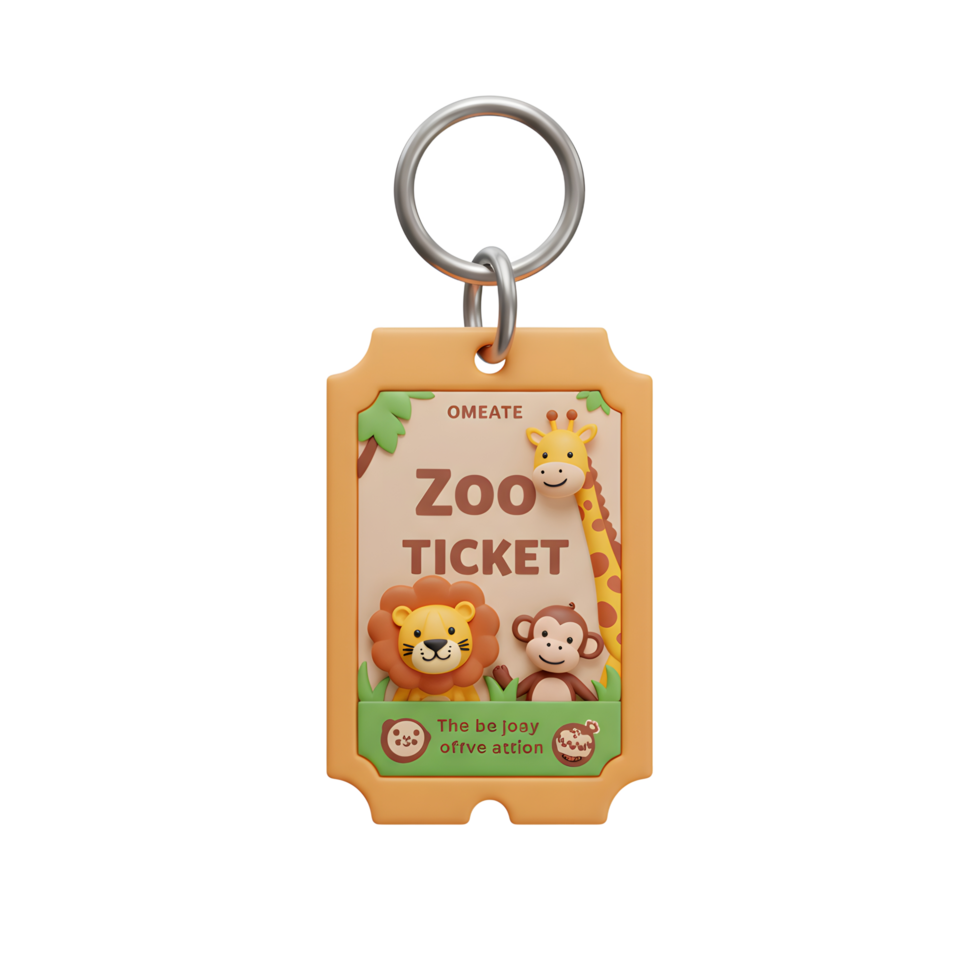 This charming keychain features a zoo ticket design with playful animal characters, ideal for adding a whimsical touch to your keys or bag. png