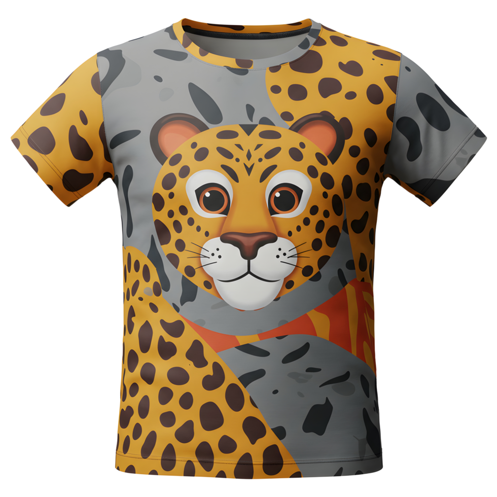 This t shirt features a cartoon leopard print design that makes it perfect for everyday wear. png