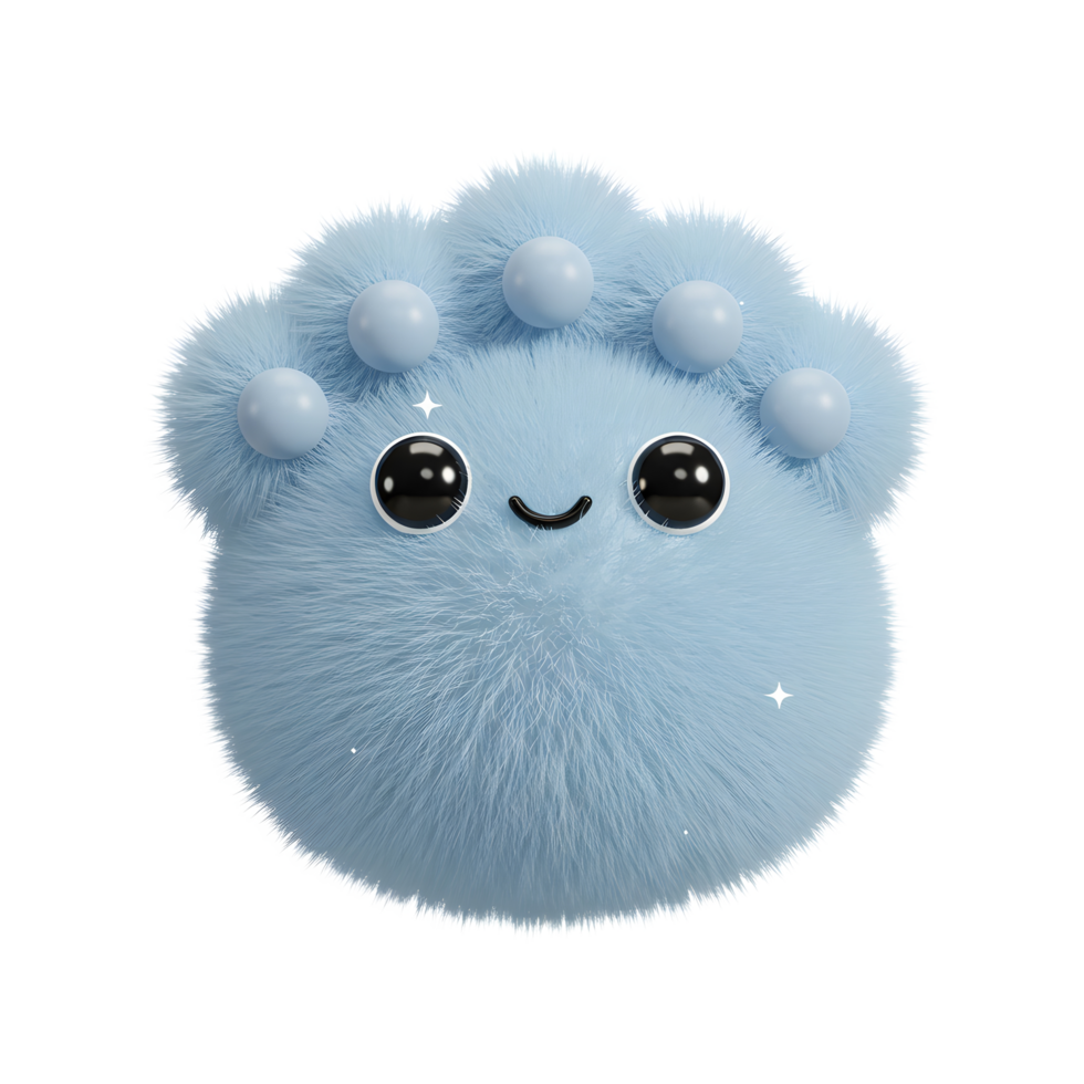 A light blue fluffy creature with googly eyes and a small smile sits against a white background, perfect for playful designs. png