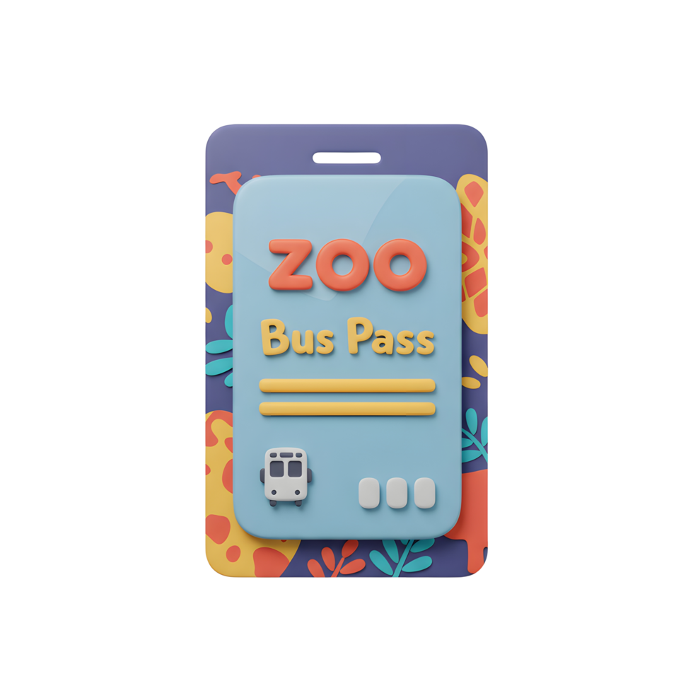 A cartoon illustration of a zoo bus pass with a train and animal patterns, showing how the pass can be used. png