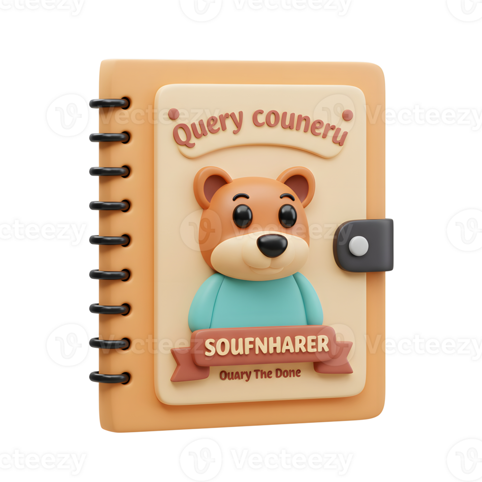A cartoon bear appears on the cover of a closed notebook, likely to be used for journaling or note taking. png