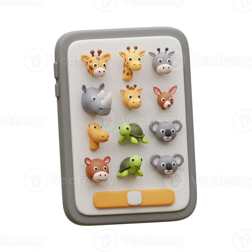 Various animal faces are displayed on a phone app, ideal for children's learning or entertainment. png