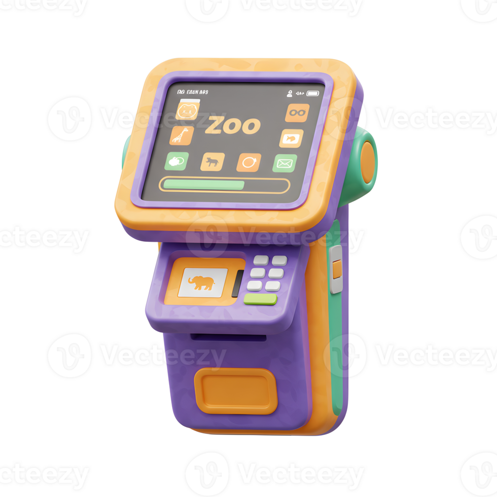 A cartoon style 3D model of a zoo ticket kiosk is presented to facilitate easy and fast entry to the zoo. png