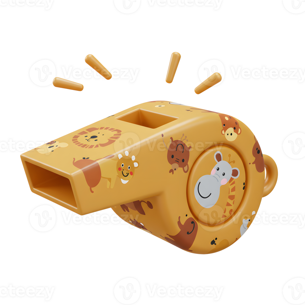 A yellow whistle features animal print designs, ideal for attracting attention or signaling. png