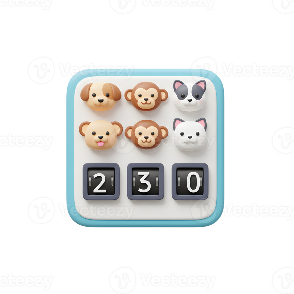 This is a cute animal counter with dog, monkey, cat, and bear faces and numbers on it, ideal for children's education. png
