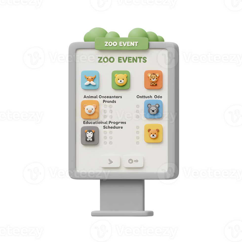 A sign displays information about a zoo event with animals, programs, and schedule for informative usage. png