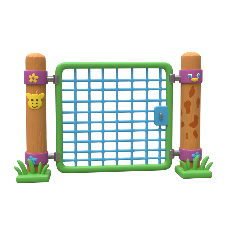 Cartoon fence with wooden posts and a gate for playful decoration and safety. png
