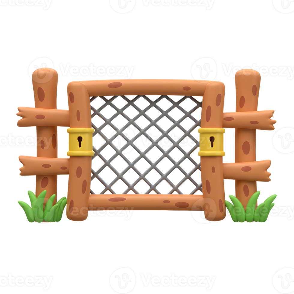 A cartoon style wooden fence with gray netting and grass, perfect for adding a playful touch to illustrations or designs. png