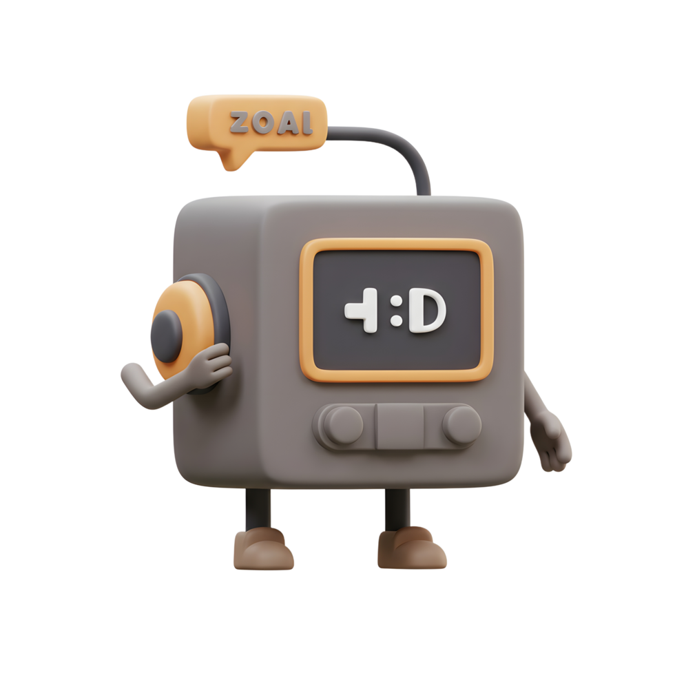 Cartoon robot character with screen displaying an emoticon, suitable for use in children's illustrations or as a mascot. png