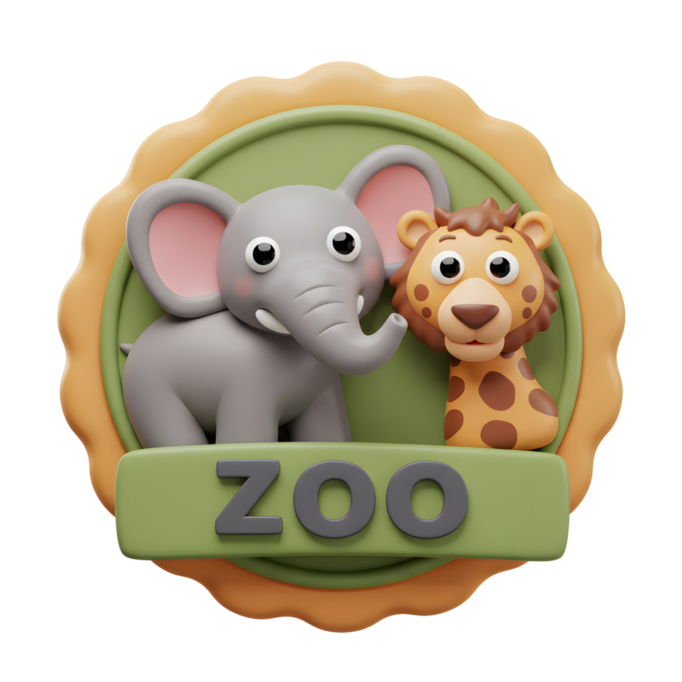 A cute cartoon elephant and giraffe stand in a zoo, rendered in a soft and appealing style for use in childrens' content. png