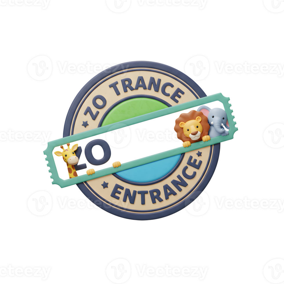 A zoo entrance ticket is creatively designed with a giraffe, lion, and elephant peeking out, offering a playful invitation to visit a zoo. png