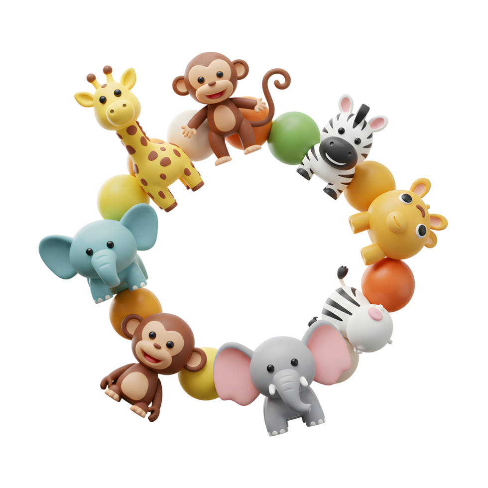 This bracelet features cute animal figures including a giraffe, elephant, bear, monkey, and zebra. png