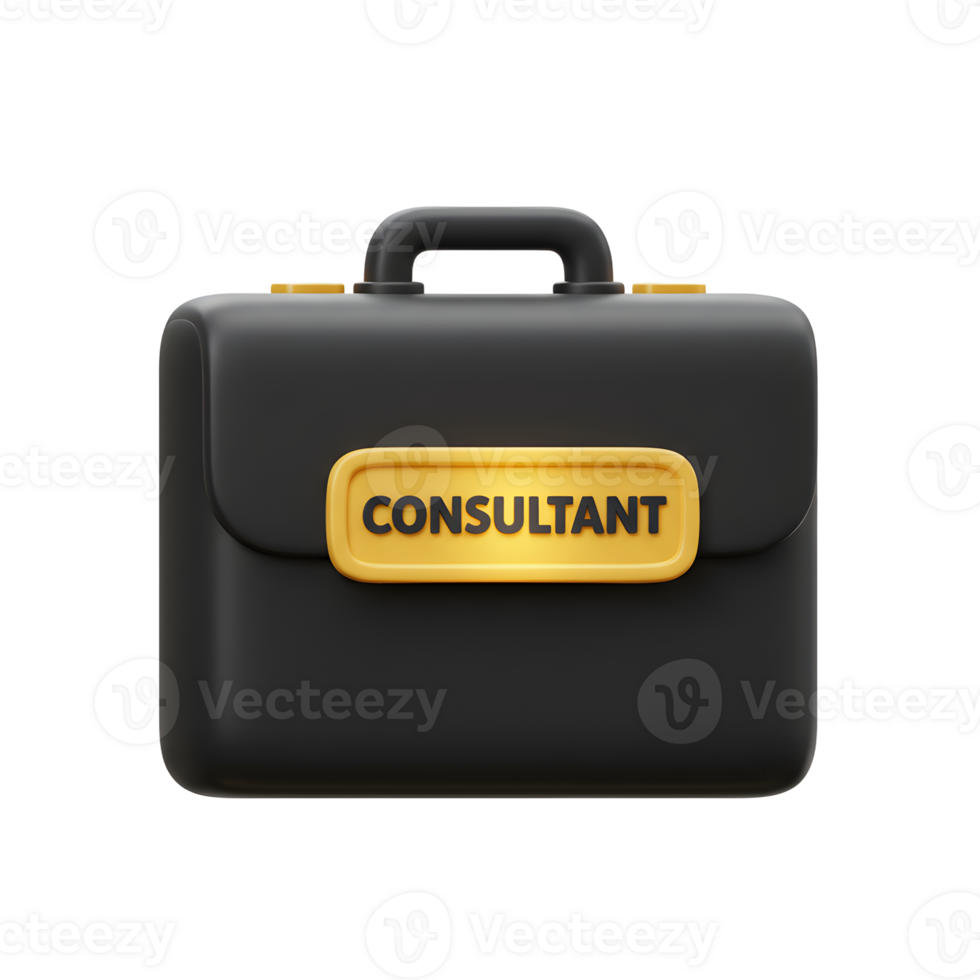 A black consultant briefcase with a gold nameplate is displayed as a symbol for professional business tools. png