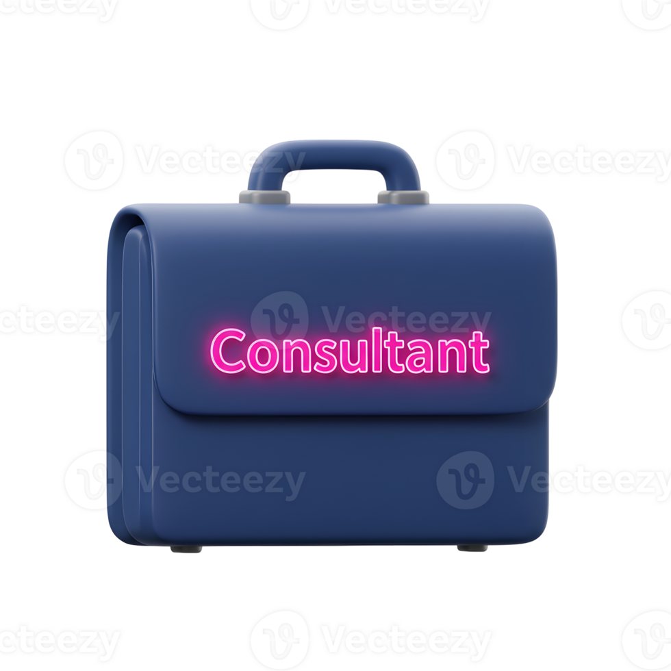 A blue briefcase has the word consultant in bright pink neon light, ideal for presenting a professional business image. png