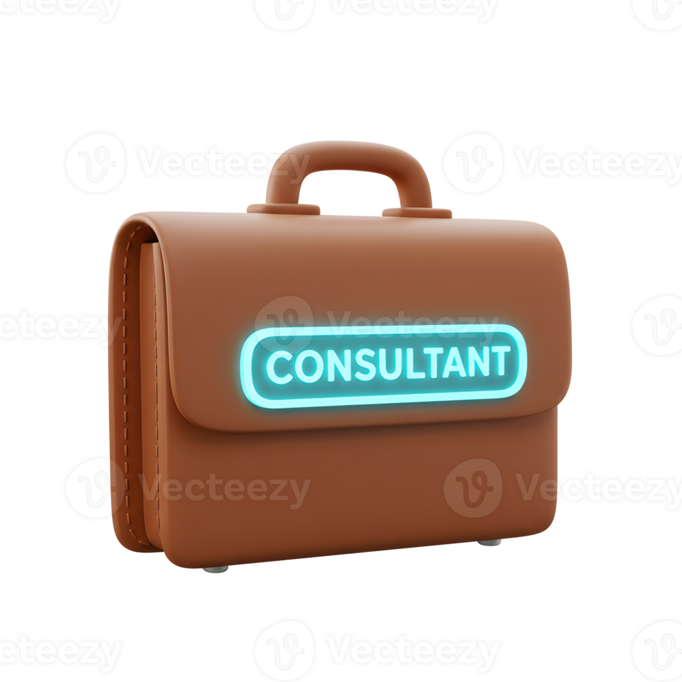A brown briefcase with a glowing neon sign displaying the word 'Consultant' presents a professional image suitable for business purposes. png