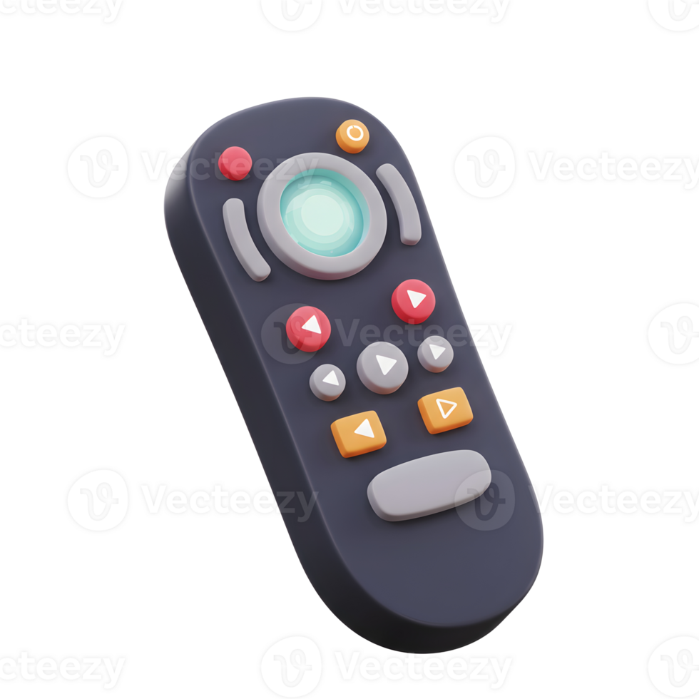 This cartoon remote control has round buttons and simple design to control a device. png