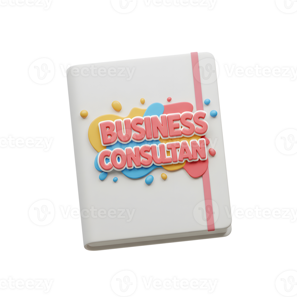 A white notebook featuring a vibrant design with the words 'Business Consultant' on it, which can be used as an organizational tool. png
