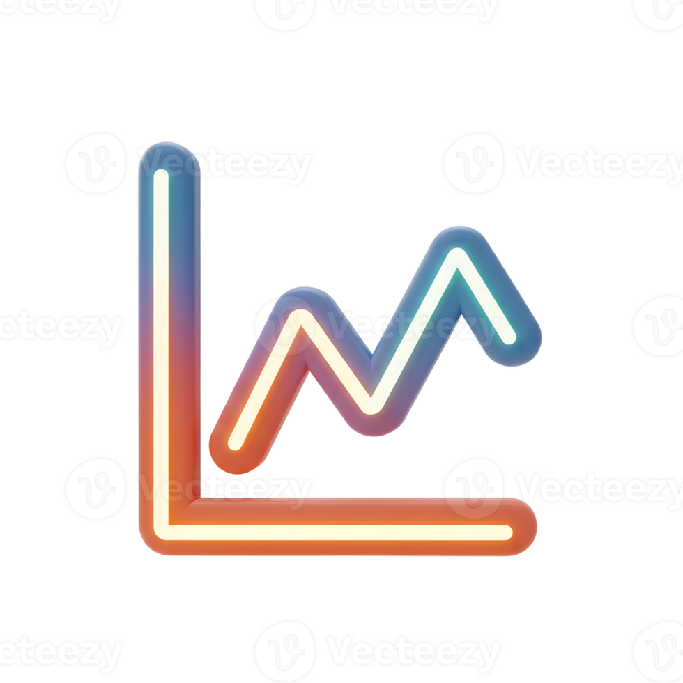 Illuminated line graph icon depicts a rising trend, ideal for illustrating success or growth in financial reports. png