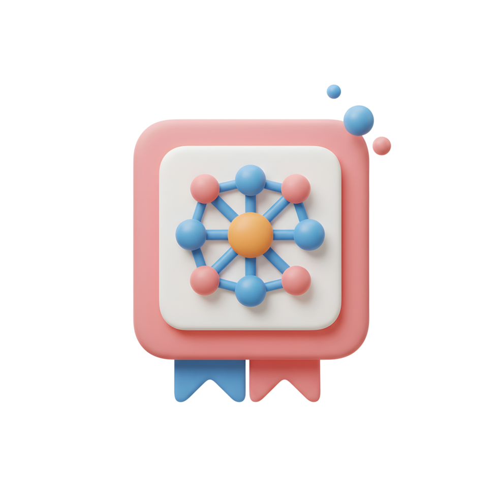 3D rendered icon depicting a network diagram for illustrating concepts like connections, systems, or data analysis. png