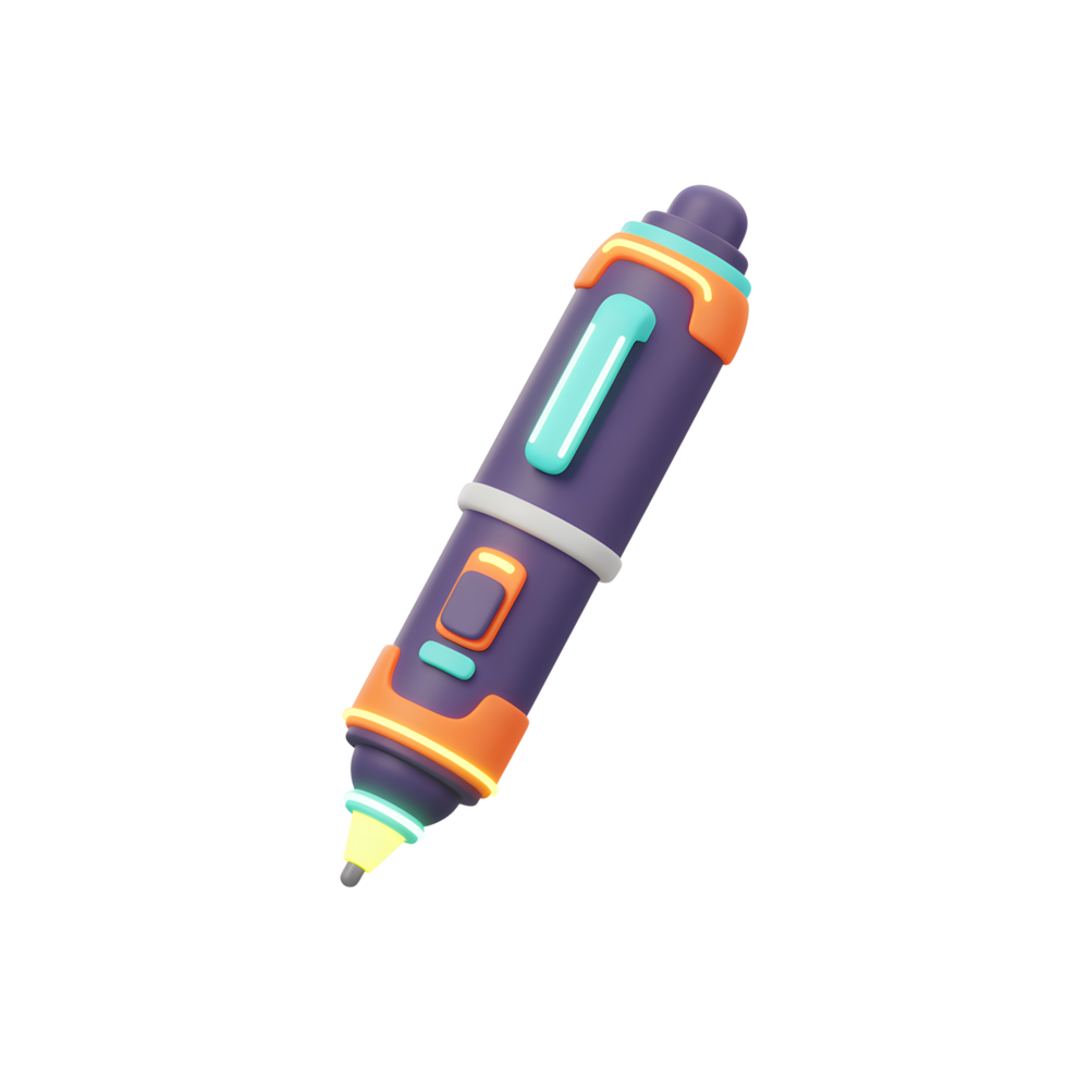 Illustrated purple pen with light blue and orange details isolated on a white background for educational or artistic use. png