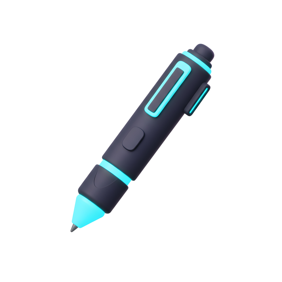 A dark gray stylus pen with blue accents is presented in a 3D render, ideal for digital drawing and creative work. png