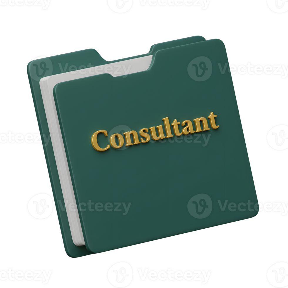 A green folder with the word Consultant in gold lettering suggests organization and expertise, making it useful for business or personal record keeping. png