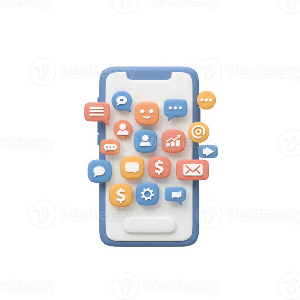 Smartphone with app icons is a common tool for communication and digital tasks in our everyday life. png