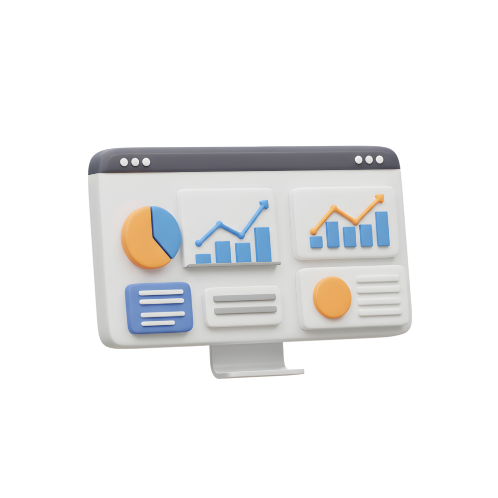 A computer screen displays various business data visualizations like graphs and charts, ideal for data analysis and business insights. png