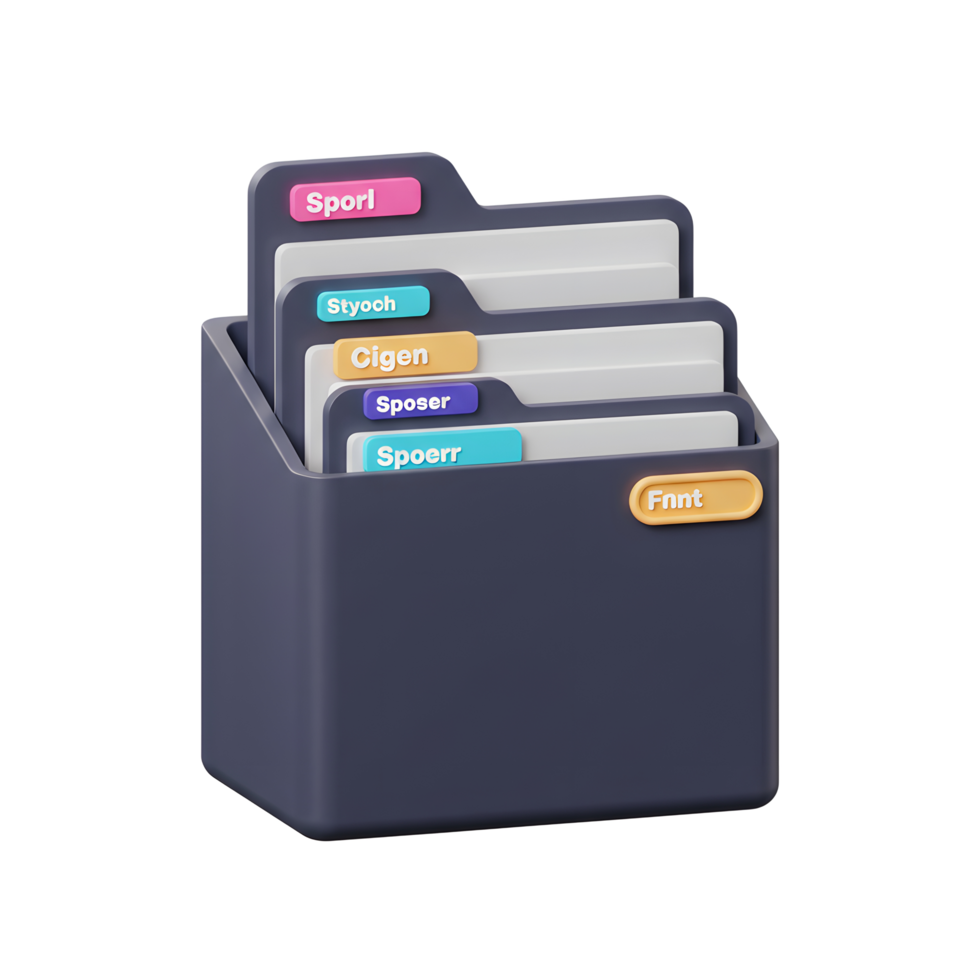 A set of folders with colored labels helps you keep files organized, allowing easy access to important documents. png