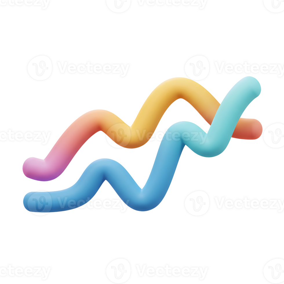 A 3D rendering shows blue, orange, and rainbow colored lines that create a curving pattern on a white background, useful for demonstrating data representation. png