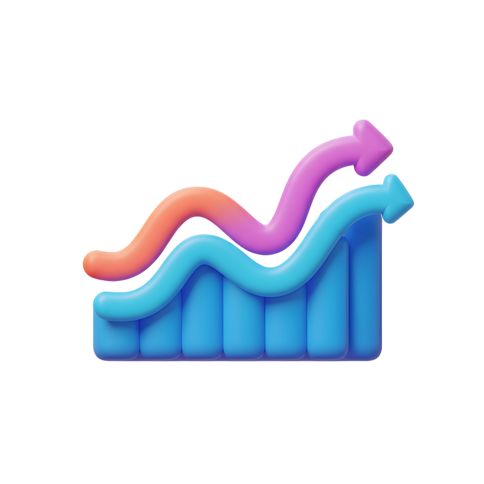 Colorful arrow graph shows a general upward trend, and can be used to demonstrate business and financial growth. png
