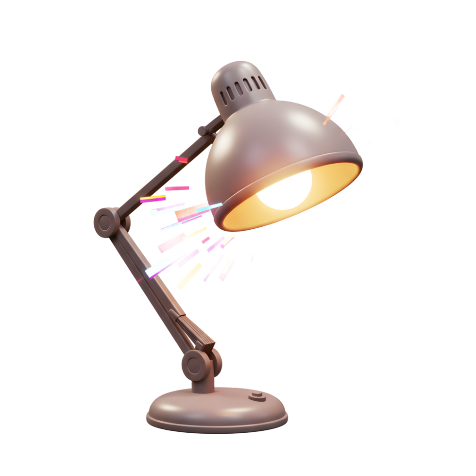 A desk lamp with an illuminated bulb is surrounded by colorful rectangular accents, offering a whimsical touch to interior lighting. png