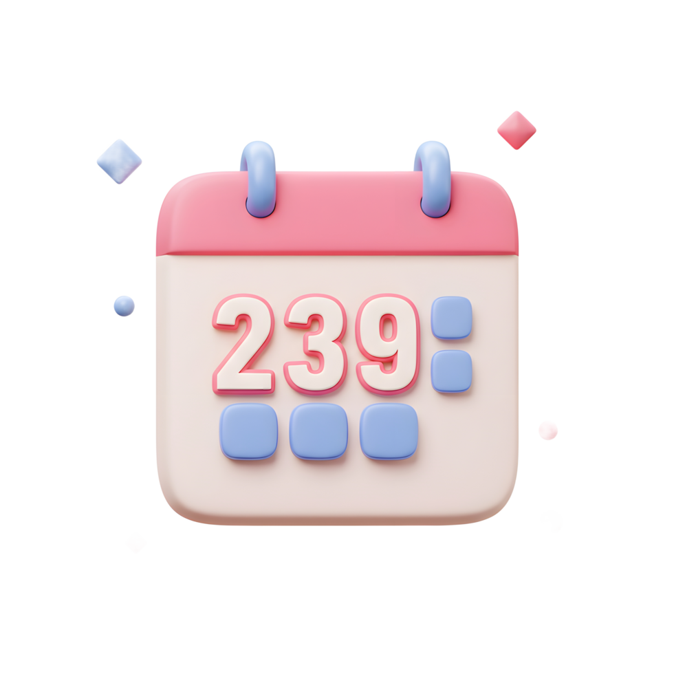 A light colored calendar displays the number 239 to keep track of the date for scheduling. png