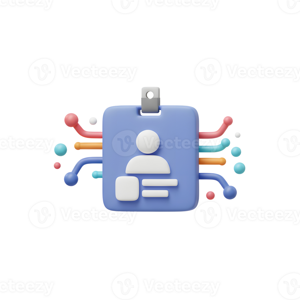 Blue identification card is connected to network through colorful cables, representing online identity verification for access control systems. png
