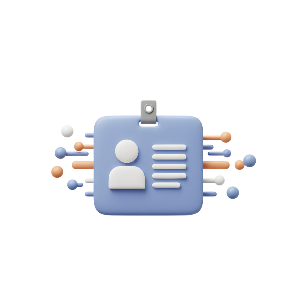 A light blue badge with person icon and data stripes is shown, representing identity or access for digital or physical access. png
