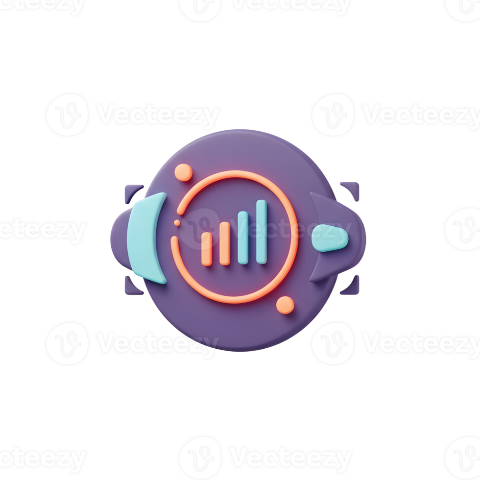 Round graphic with bars representing statistics and data to show charts and data trends for business analytics. png