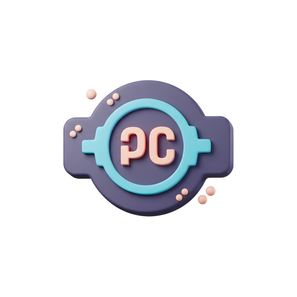 Illustration of a PC symbol inside a circular shape with a rounded design element for usage in interface designs. png