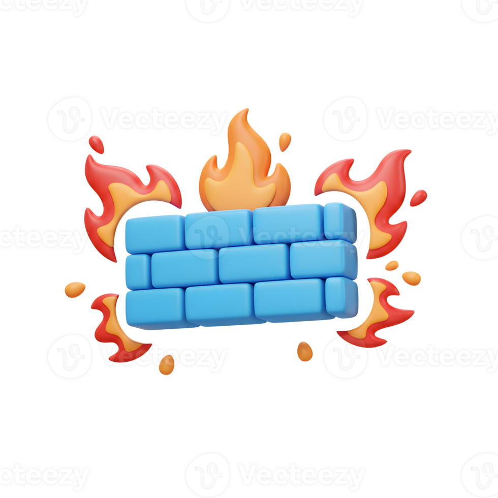 A blue brick wall stands strong against orange and red flames, symbolizing protection and security for online usage. png