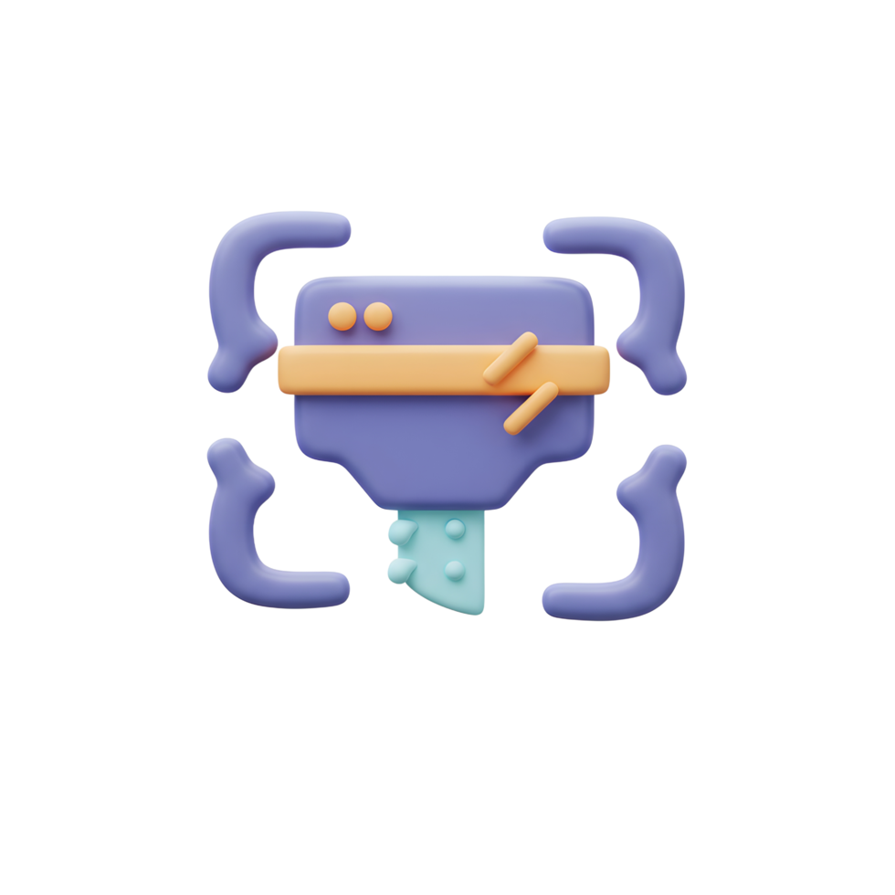 A 3D illustration shows an abstract camera with purple, orange, and green elements, making it suitable for creative design projects. png
