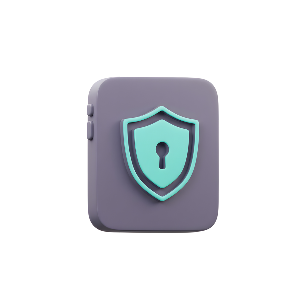 A shield with a keyhole is placed on a blocky object, suggesting protection for data security and access management. png
