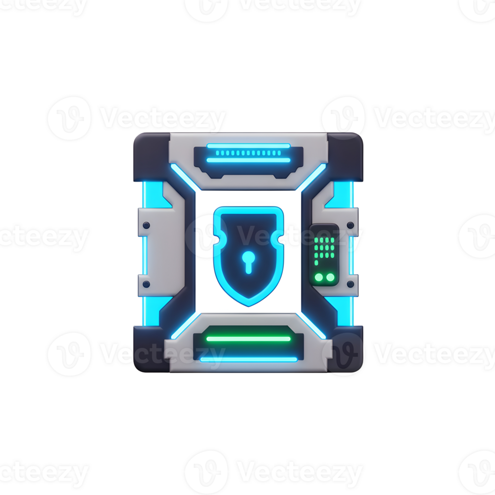 A stylized security box with a shield emblem and keyhole provides a sense of protection and can be used for digital safety concepts. png