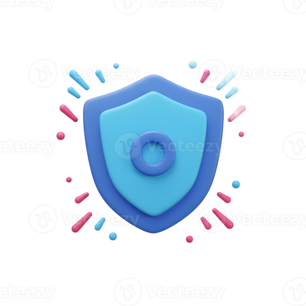 A blue shield with surrounding pink and blue splashes creates a secure and playful feel, commonly used for security or protection concepts. png
