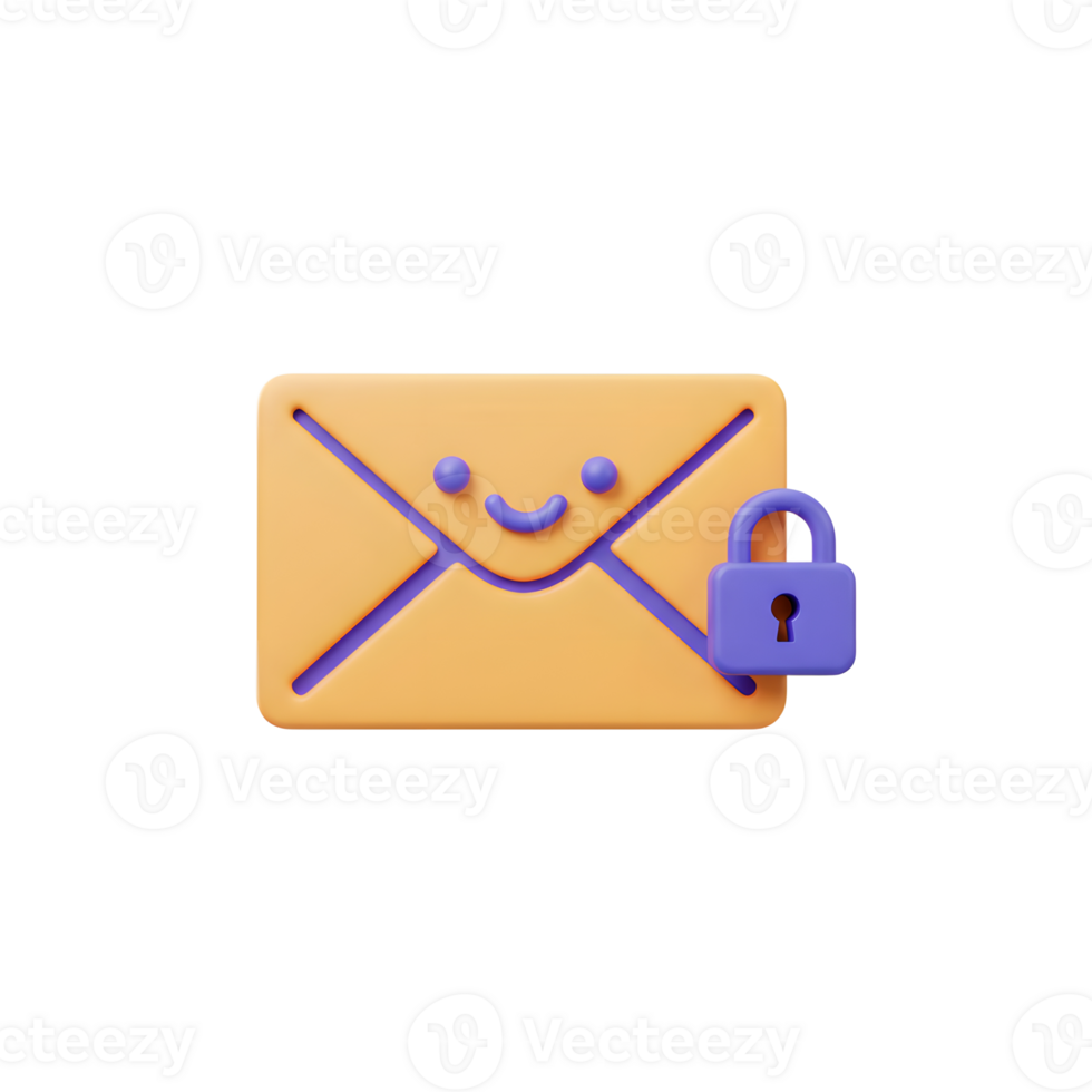 A cheerful email with a lock conveys a message of secure communication and privacy, ideal for use in illustrating encryption or data protection. png