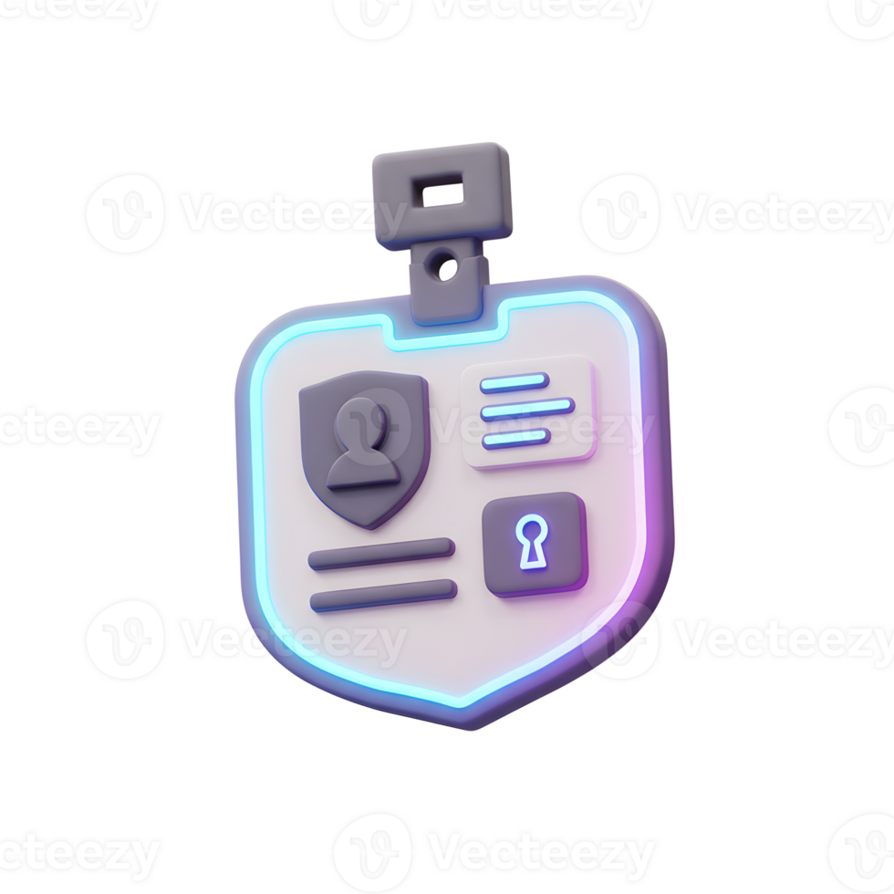 An identity badge with a shield icon, user silhouette and keyhole symbol is used for security and access control. png