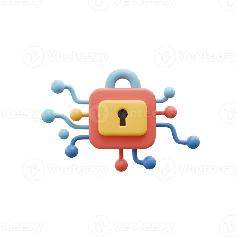 A colorful digital lock illustration depicts online security and protection of data in the digital age, making it ideal for cyber security resources. png