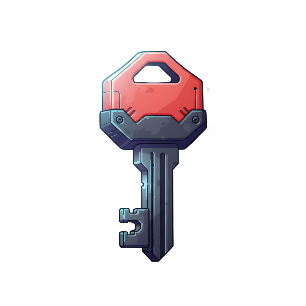 A stylized illustration of a red and gray key is shown against a white background, ideal for designs and illustrations. png