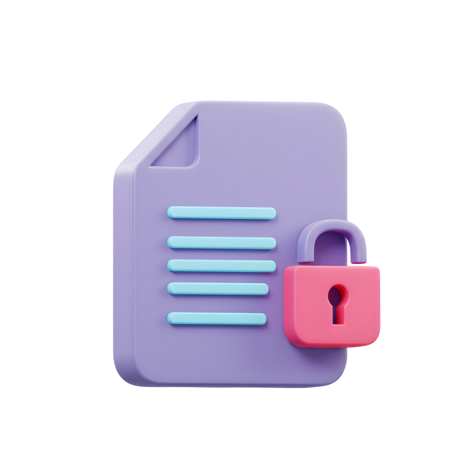 A document is shown locked with a pink padlock, indicating data protection, privacy, or confidentiality when handling sensitive information. png