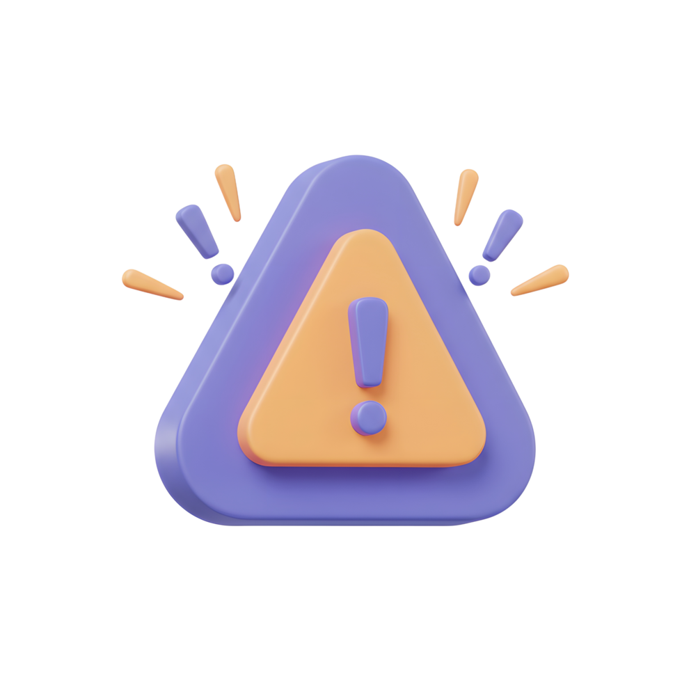 A 3D rendering of an exclamation point inside a triangle warning sign is a visual cue for alerts, notifications or error messages. png